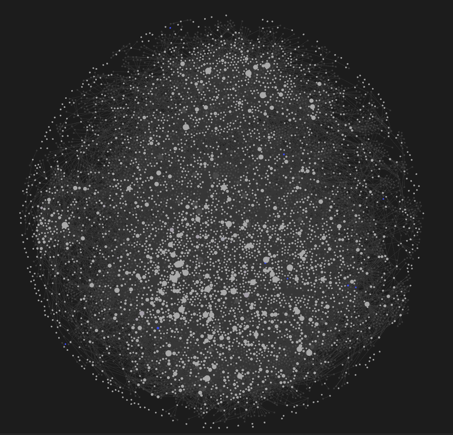 Cornelius knowledge graph — thousands of interconnected insight nodes extracted from prediction failures